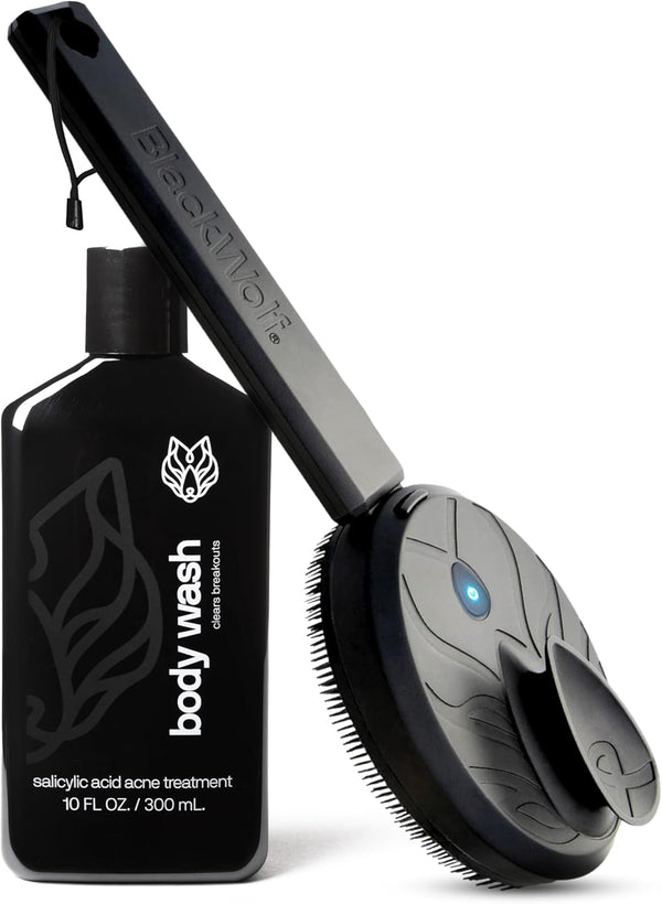 Cepillo vibrante para rostro y cuerpo con gel de ducha, Black Wolf.