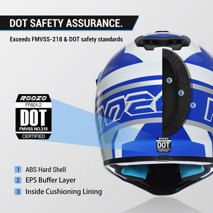 Casco de motocross para niños Roozo FF601-2 Talla M, Azul (USADO)