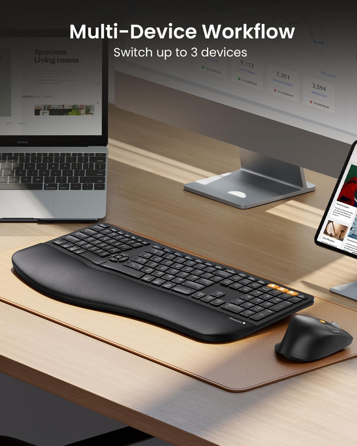 ProtoArc Teclado y mouse ergonómicos, Bluetooth, recargable. NEGRO