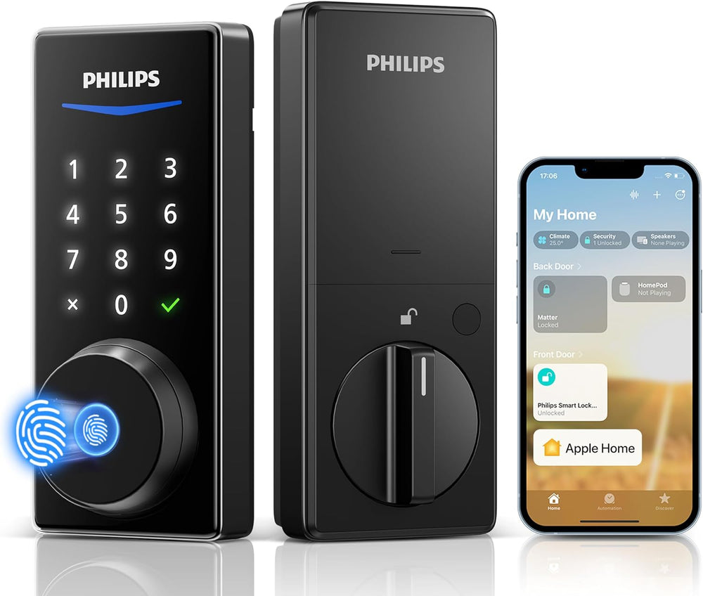 Cerradura inteligente Philips, control por app, Apple Home, Alexa y Google.