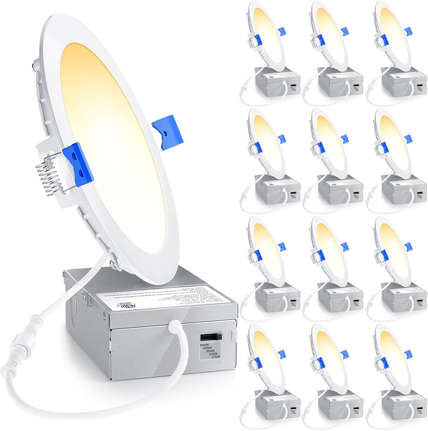 Luces LED empotrables de 6", regulable, 2700K-5000K 5CCT. 12 PACK . ENSENIOR