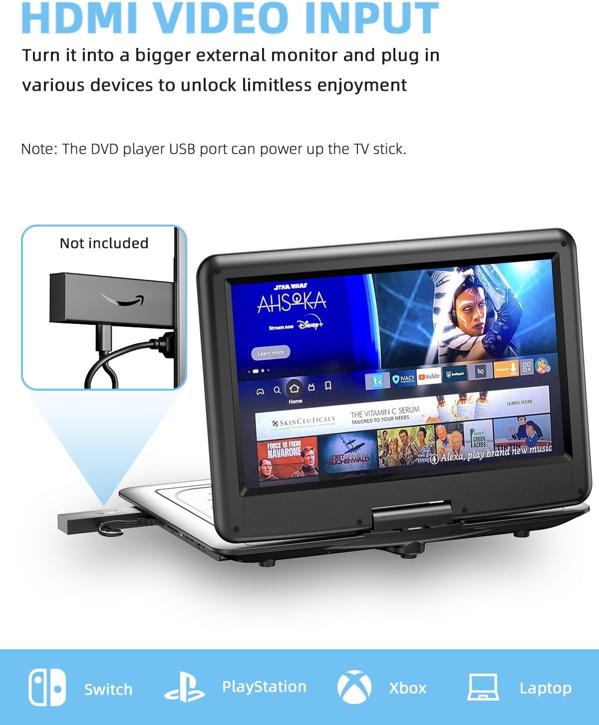 Reproductor de DVD portátil, Magofly 14.1", CD, DVD, SD, VCD.