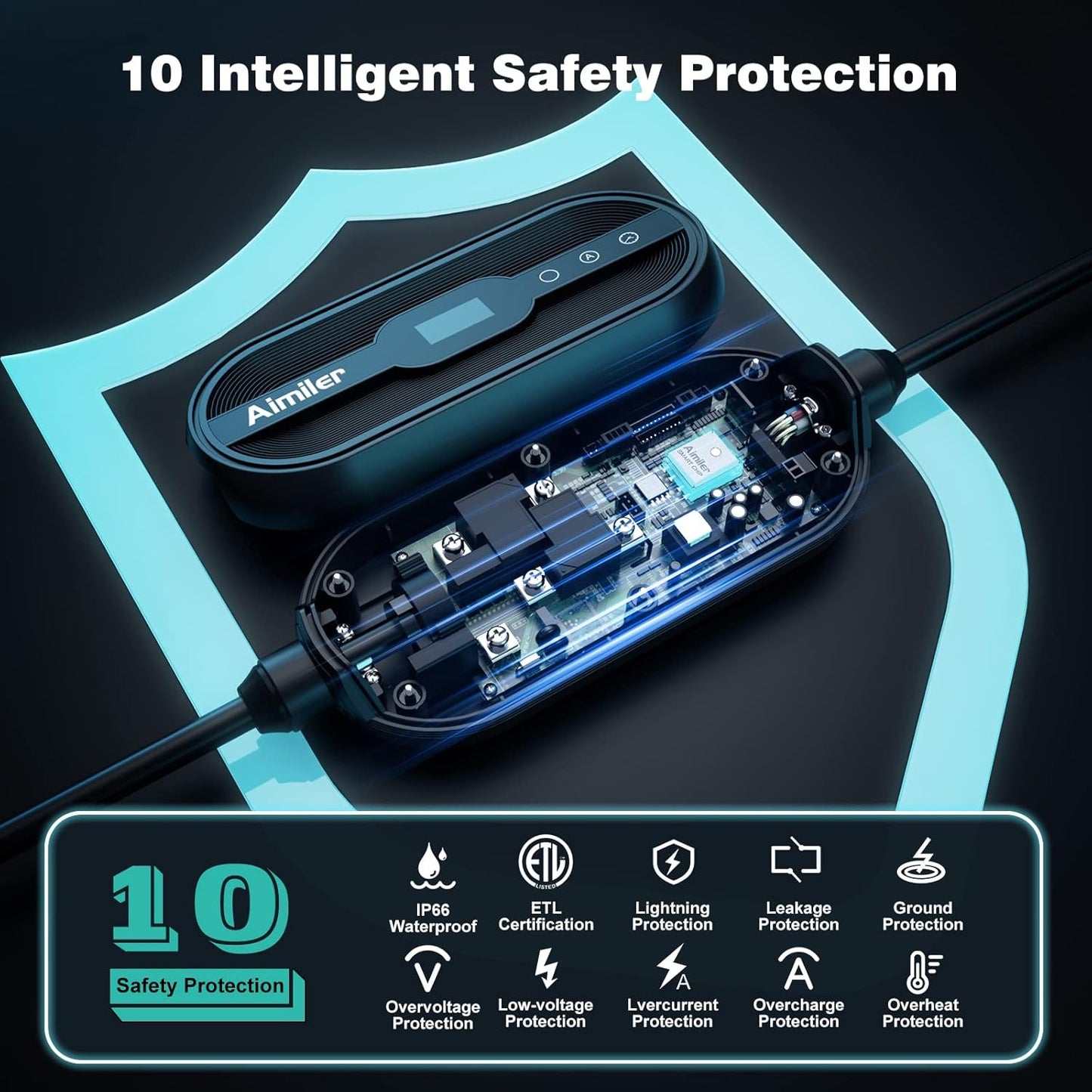 Cargador EV para vehículos eléctricos, Aimiler, NEMA 14-50 de 32A.