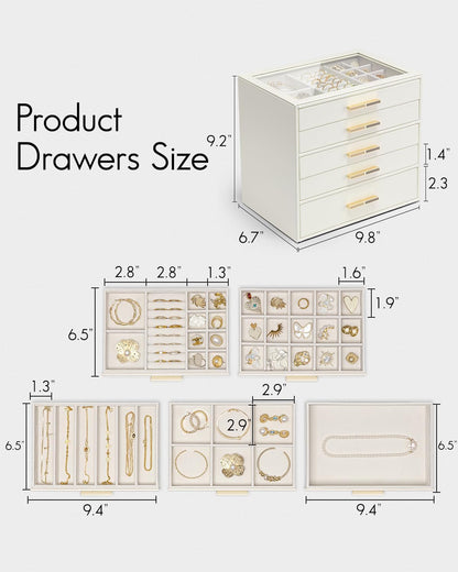Joyero Vlando 5 Niveles Blanco Con Vidrio Organizador De Joyas