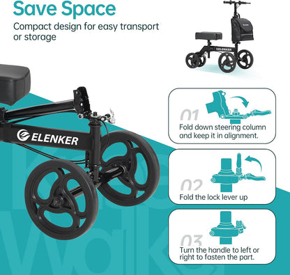 Andador de rodilla orientable Elenker, ruedas de PVC, Scooter