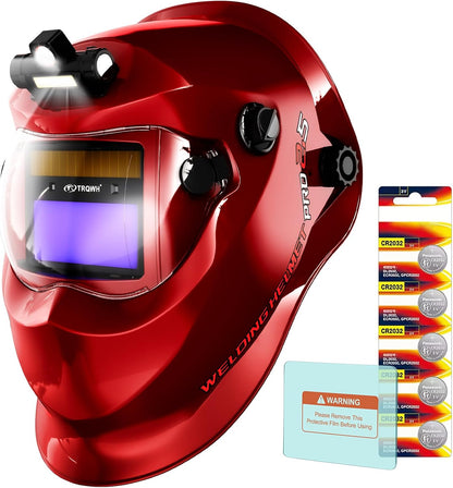 Casco de soldadura TRQWH rojo con oscurecimiento automático y energía solar