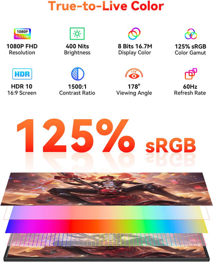Monitor portátil inalámbrico Hotyeah 15.6", 1080P USB-C / HDMI