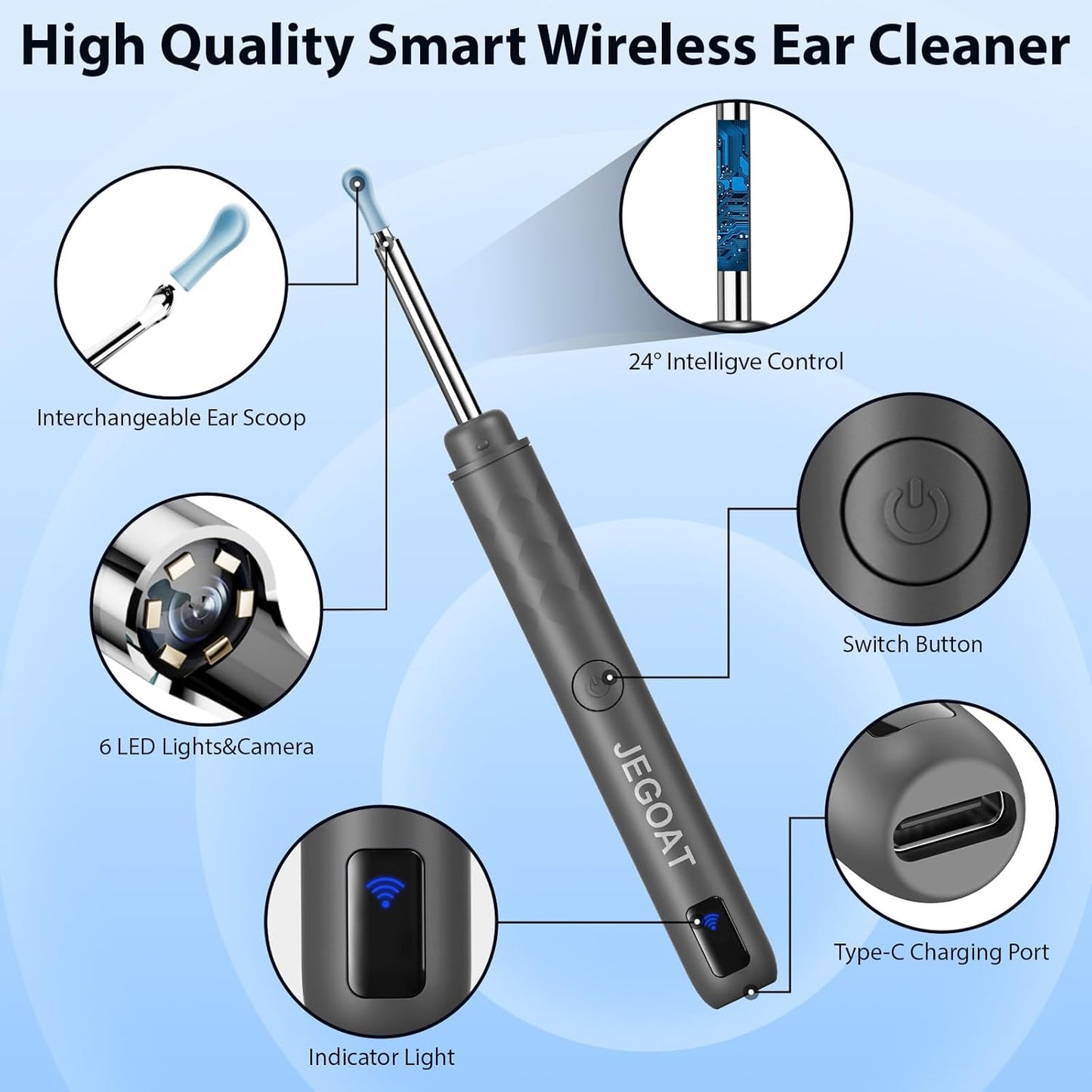 Cámara de eliminación de cera de oído incluye 9 púas de oído.