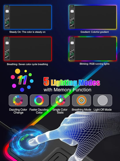 Mousepad con soporte plegable para teléfono y cargador inalámbrico.