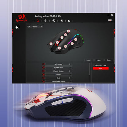 Mouse Gamer Redragon M612AK Pro RGB 8000 DPI Inalámbrico