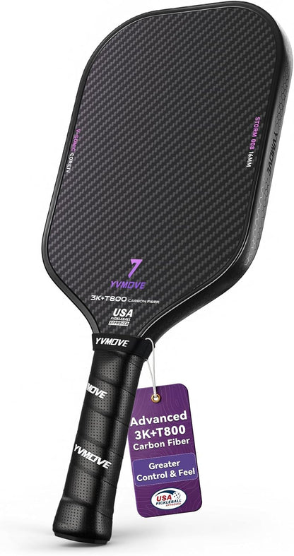 Paleta de Pickleball YVmove 3K+T800, Fibra de Carbono V-Sonic IV-16 mm