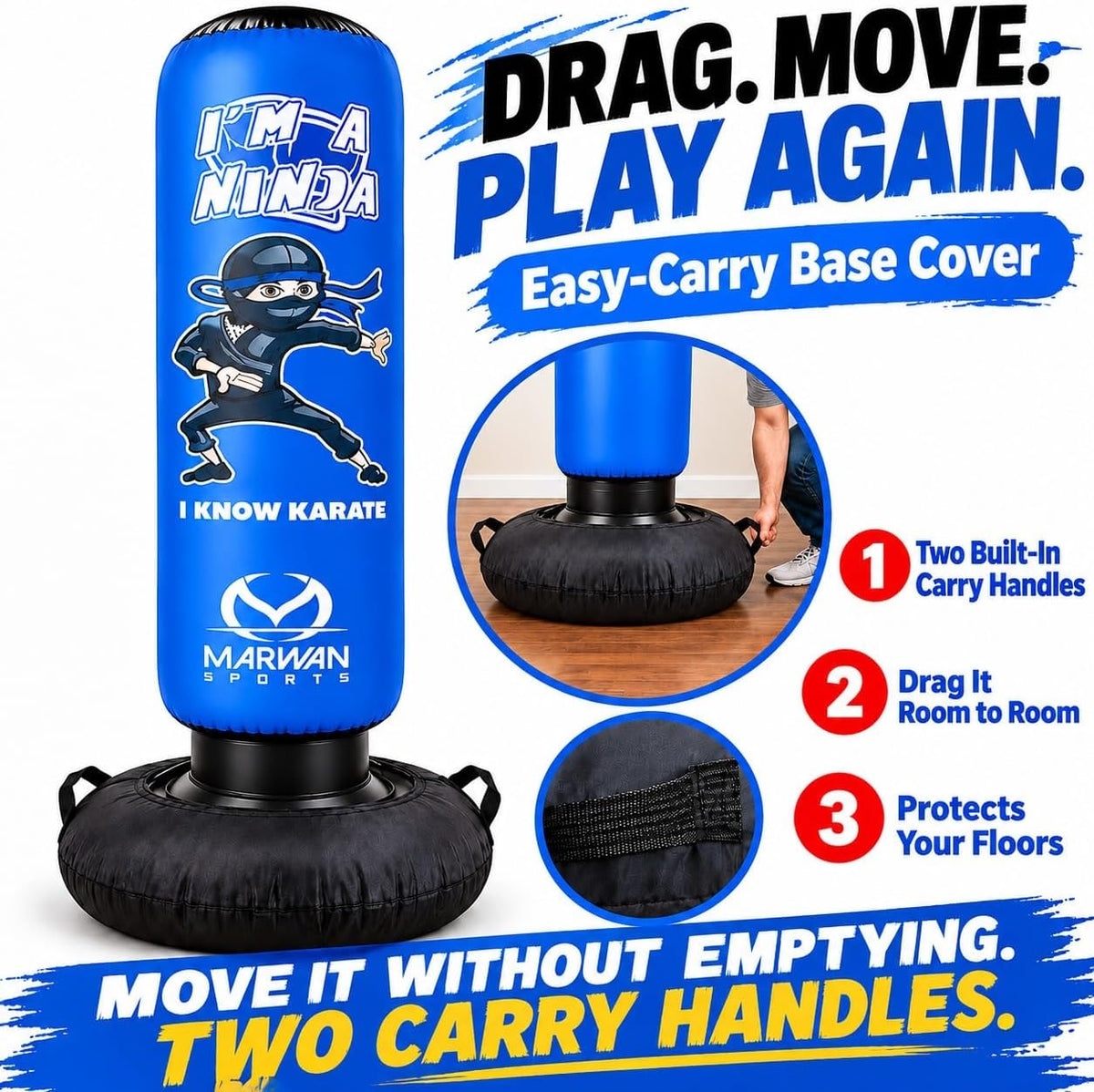 Saco de boxeo inflable azul Ninja de 63 pulgadas para niños — vista 3