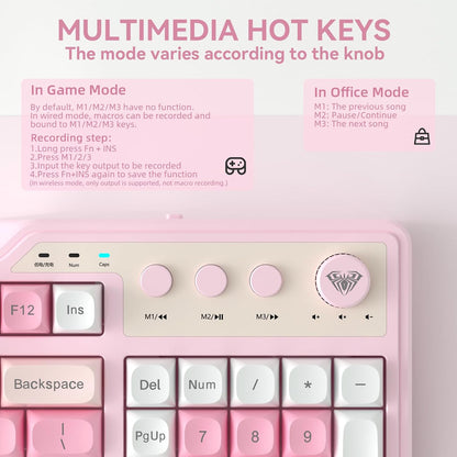 Teclado Inalámbrico Con Botón Multimedia Triple Modo Aula F3099