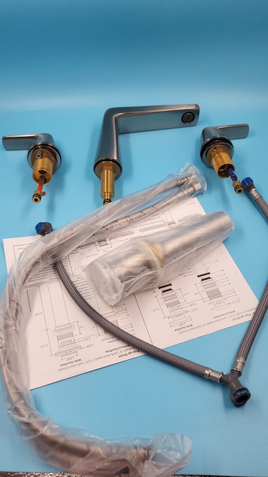 Grifo de baño 3 agujeros con montaje de drenaje desplegable JAKARDA