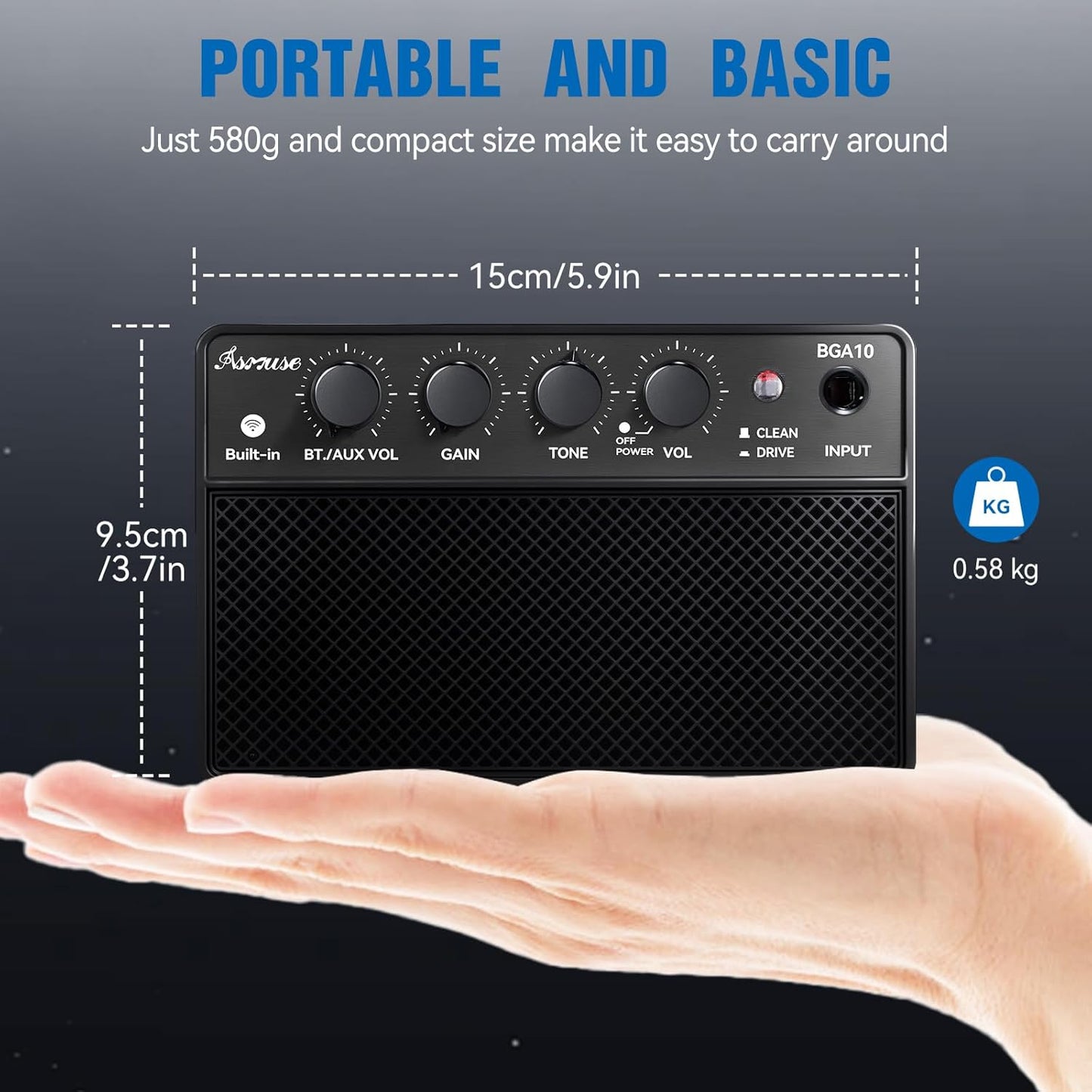 Amplificador de guitarra eléctrica portátil de 10W, Asmuse BGA-10.