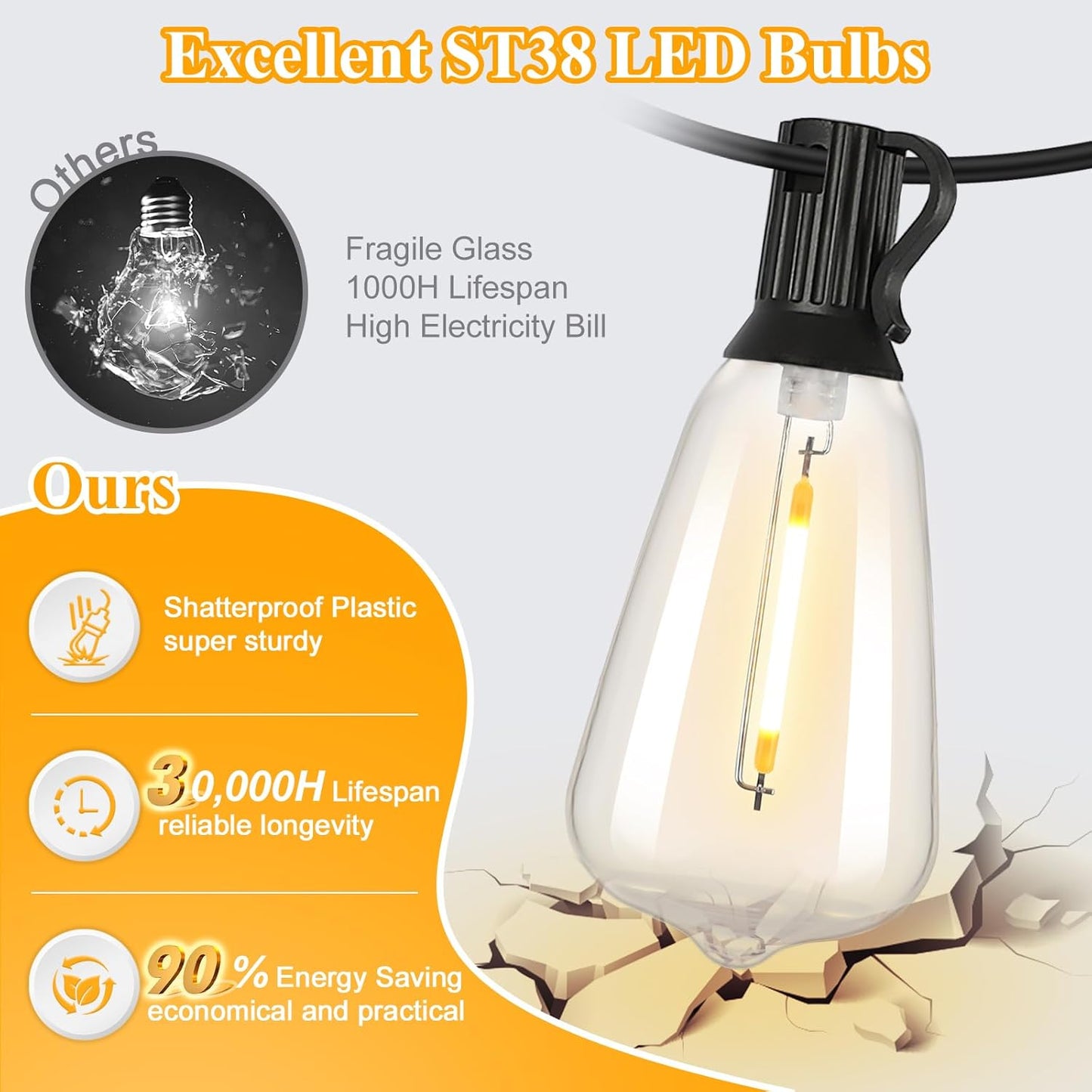 Guirnalda de luces LED para exteriores, Brightever, 100FT, imperm.