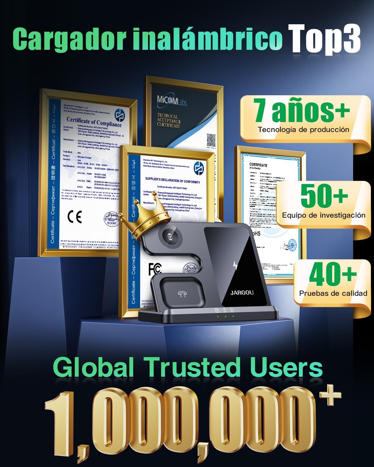Estación de Carga inalámbrica, 3 en 1, Jargou.(USADO).