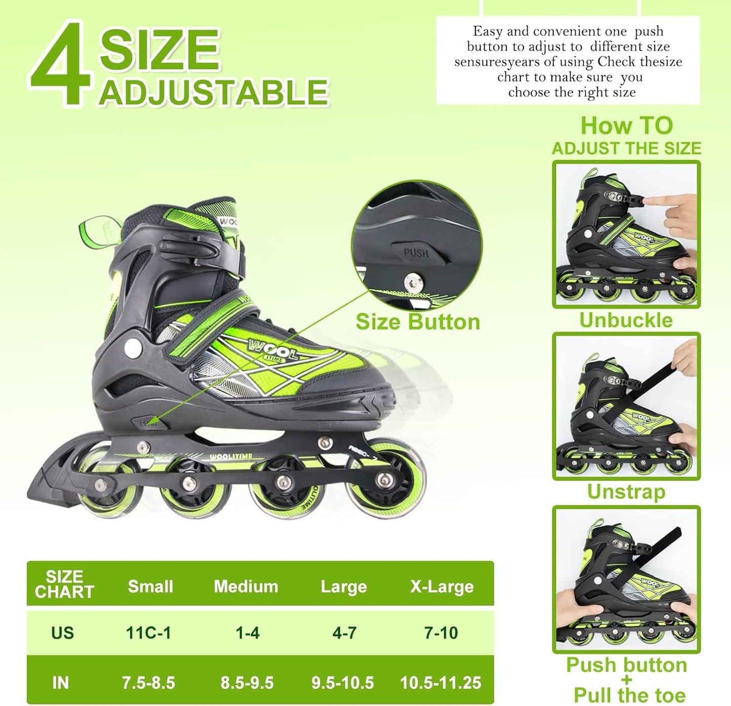 Patines deportivos ajustables para niñas y niños con ruedas iluminadas