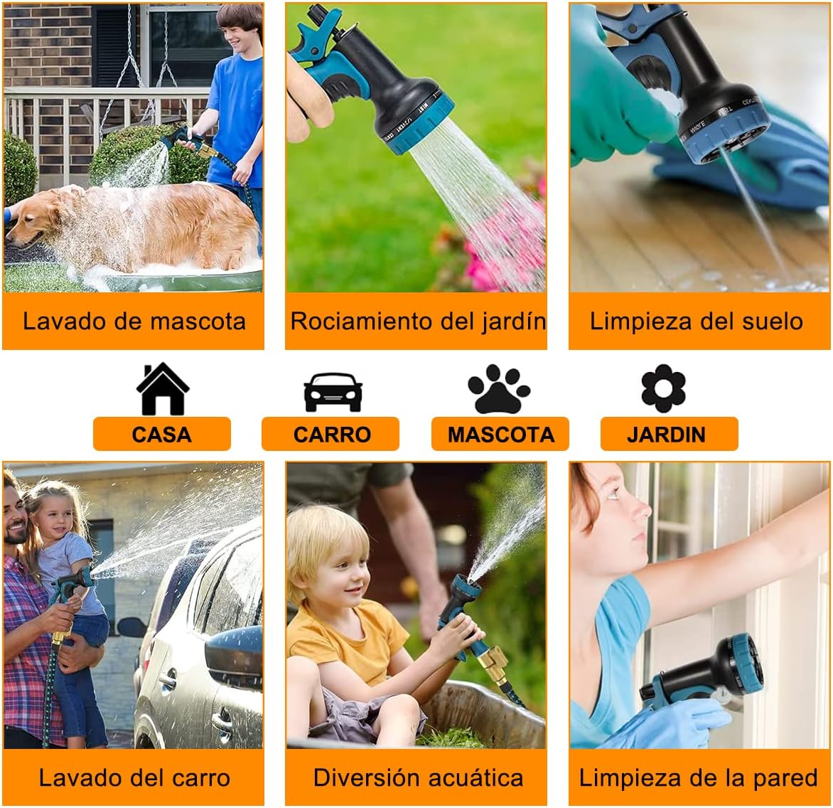 Manguera de Jardín Expandible hasta 15 Metros, Boquilla 10 modos.