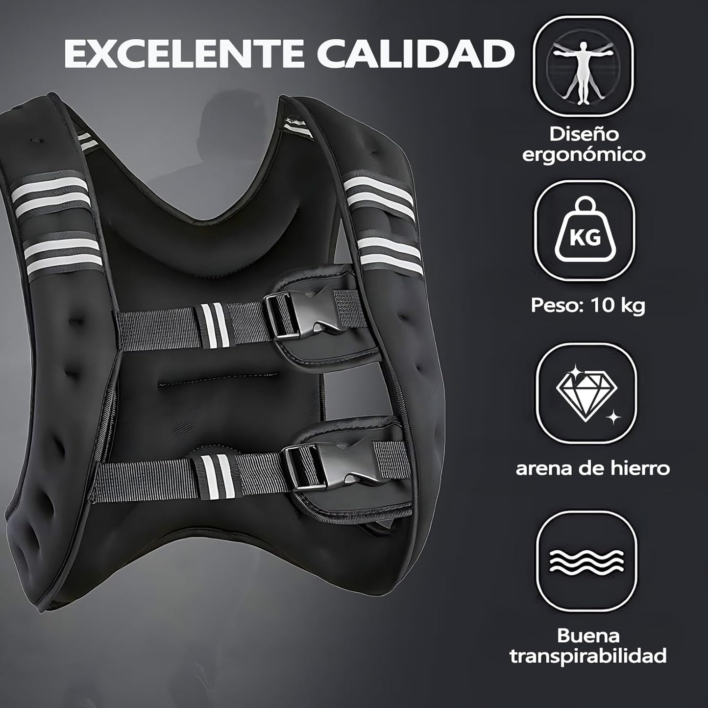 Chaleco con Peso, para ejercicio, 12LB, con Tiras Reflectantes.