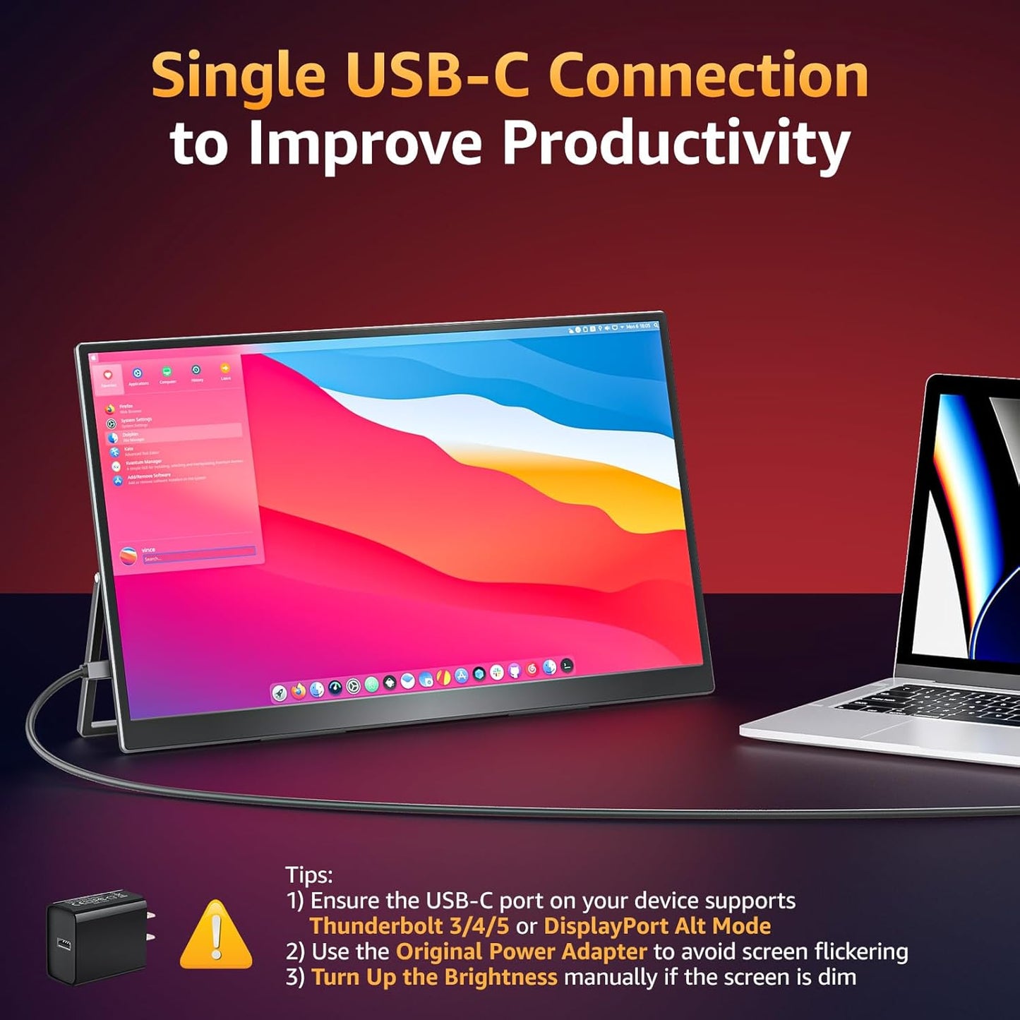 Monitor portátil Upperizon de 18,5", 1080P FHD, con soporte, VESA.