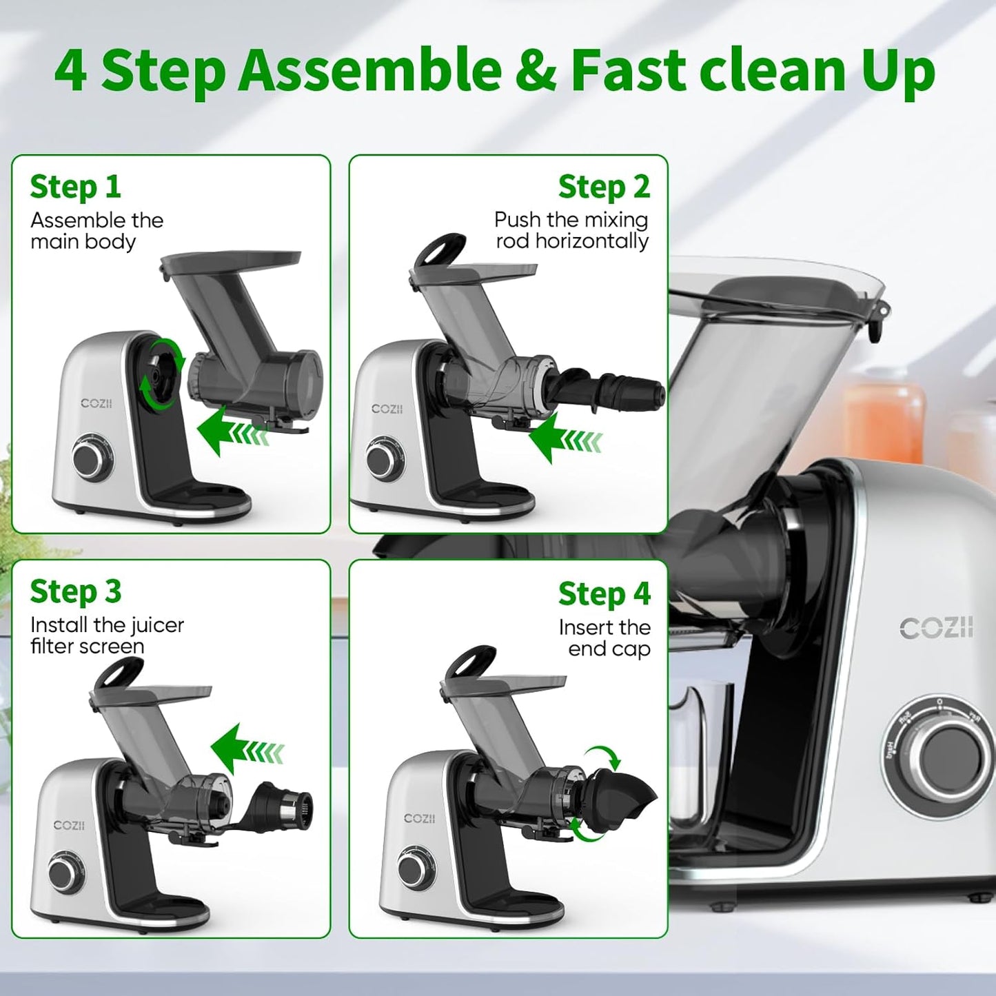 Exprimidor de prensa en frío, para jugos naturales, frutas y verduras.