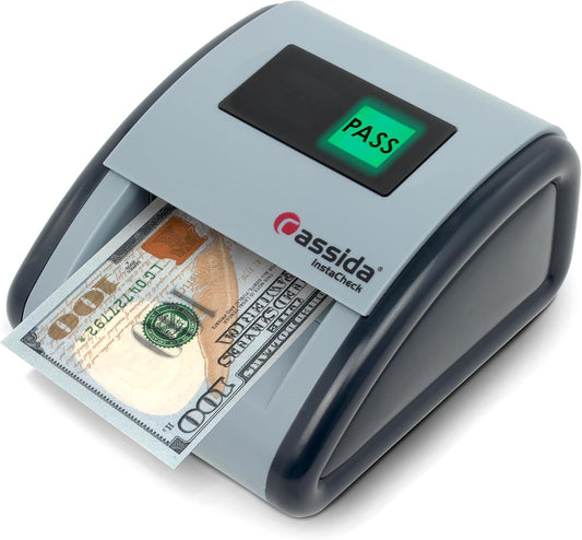 Detector automático de billetes falsos Cassida de tamaño compacto.