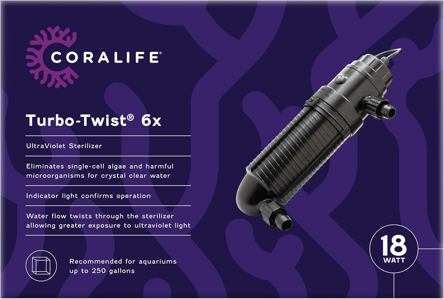 Esterilizador UV Coralife, Turbo Twist 6X de 18W, Acuarios +250Gal.