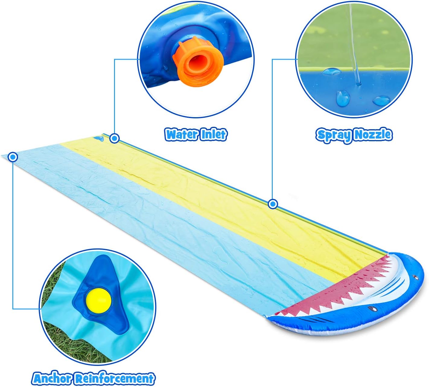Tobogán acuático inflable de 16 ft con 2 carriles y tablas de cuerpo.