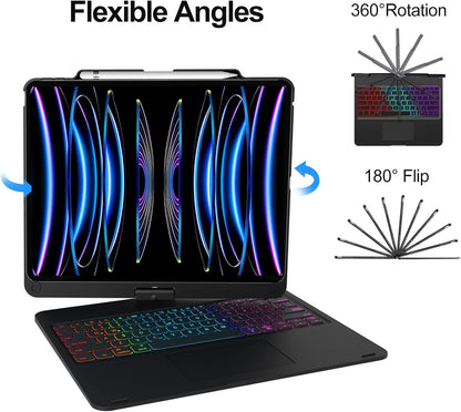 Funda con teclado inalámbrico, giratorio para iPad Pro 12.9" 3rd-6th GEN