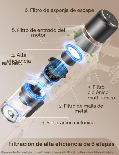 Aspiradora inalámbrica Oxvac R7F, Recargable, con succión potente 600W