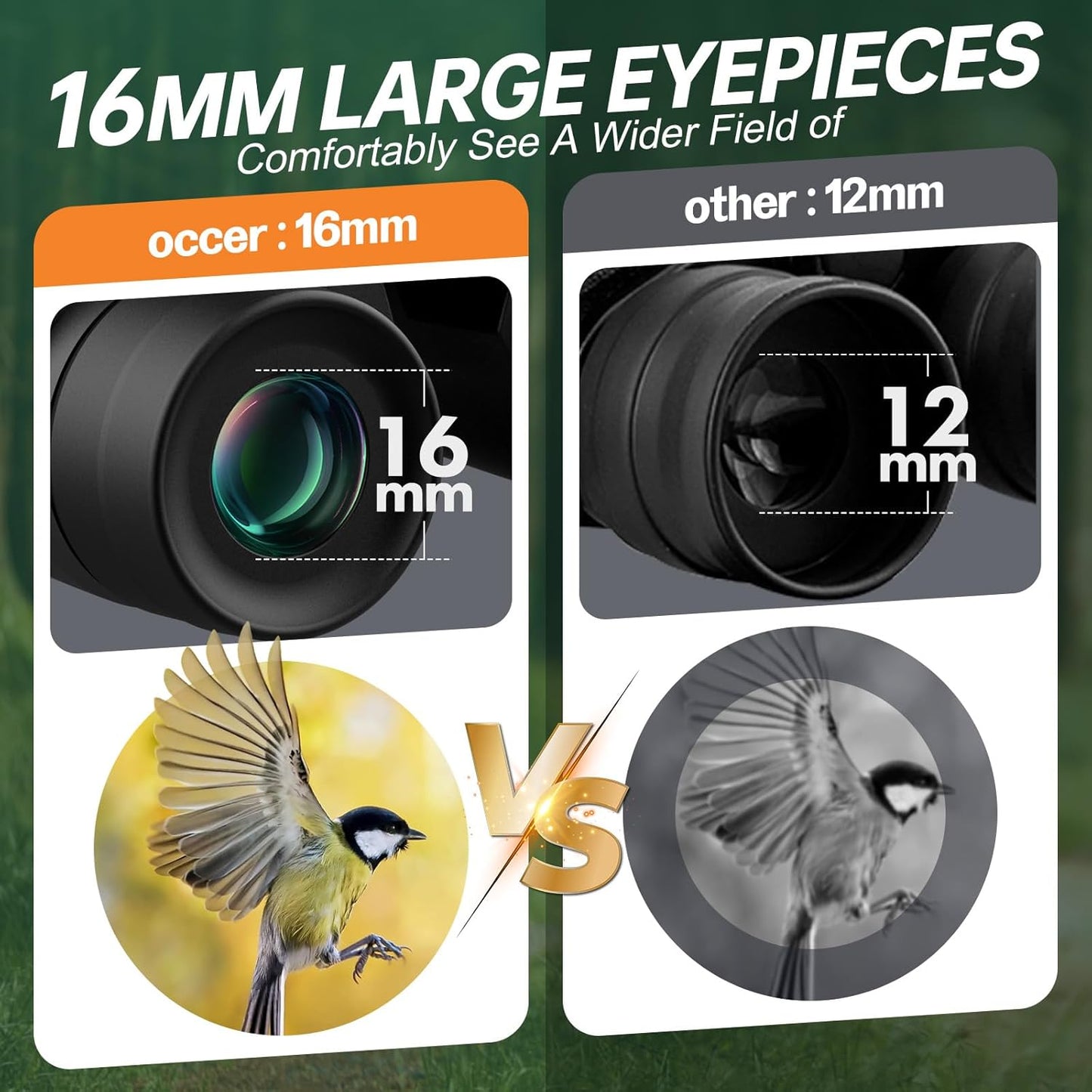 Occer vista grande de alta potencia binoculares, Prismaticos compactos de 15x30.