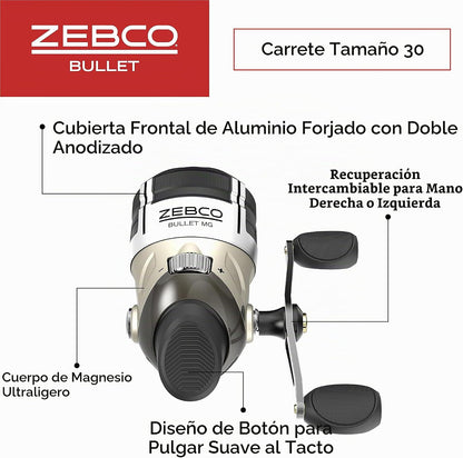 Carrete Pesca Zebco Bullet MG Spincast 30 Magnesio Ultraligero