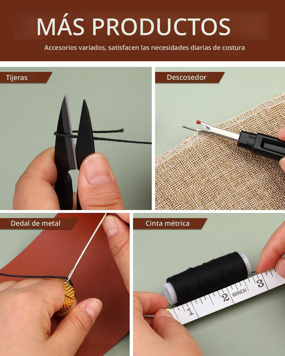Kit de costura, agujas e hilos de tapicería, punzón cortador de costura.