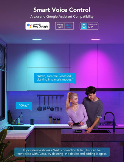 Iluminación empotrable inteligente de 6", Bluetooth Wi-Fi y Alexa.