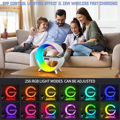 Lámpara de mesa, luz LED RGB, con cargador inalámbrico MagSafe.