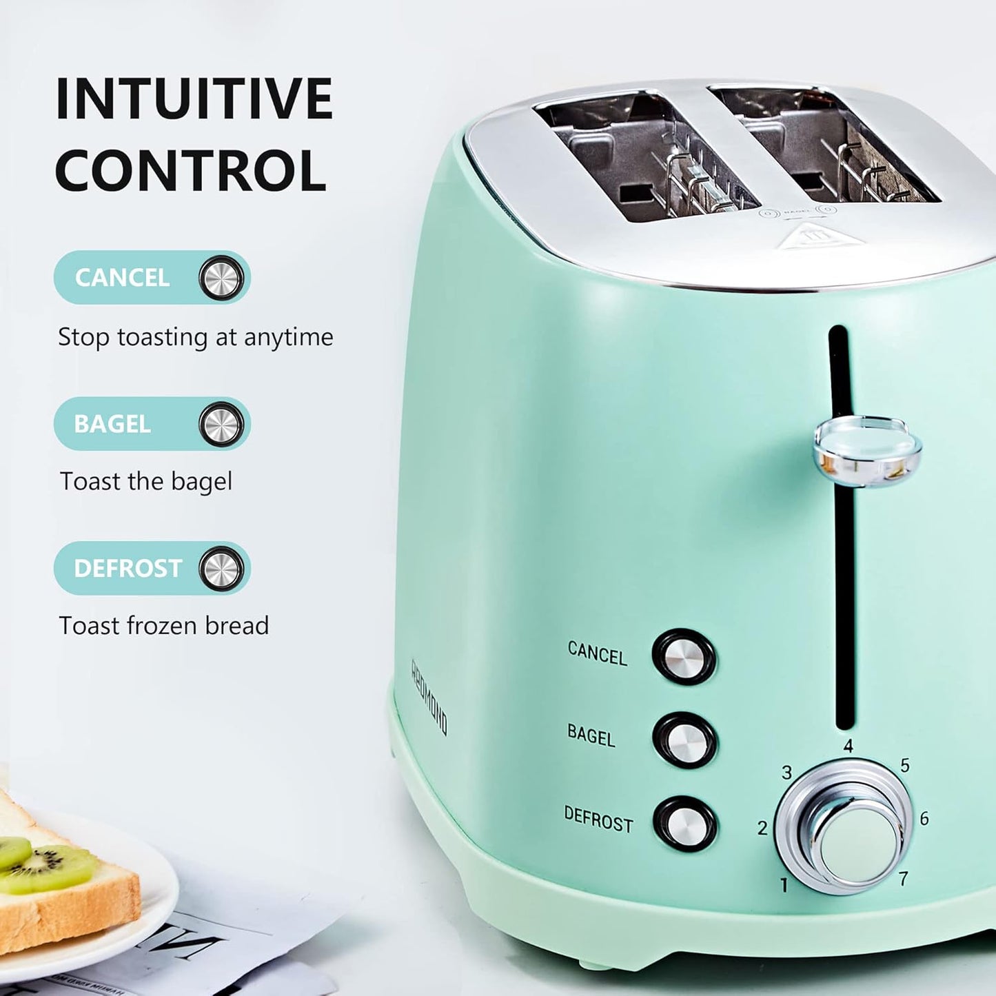 Tostador 2 rebanadas, acero inoxidable REDMOND aguamarina.