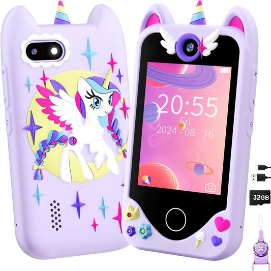 Teléfono inteligente para niñas con cámara dual de Unicornio (Morado)