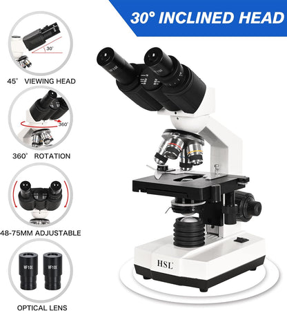 Microscopio 1000x 400x, Compuesto Binocular (TRI) para Adultos Profesional.