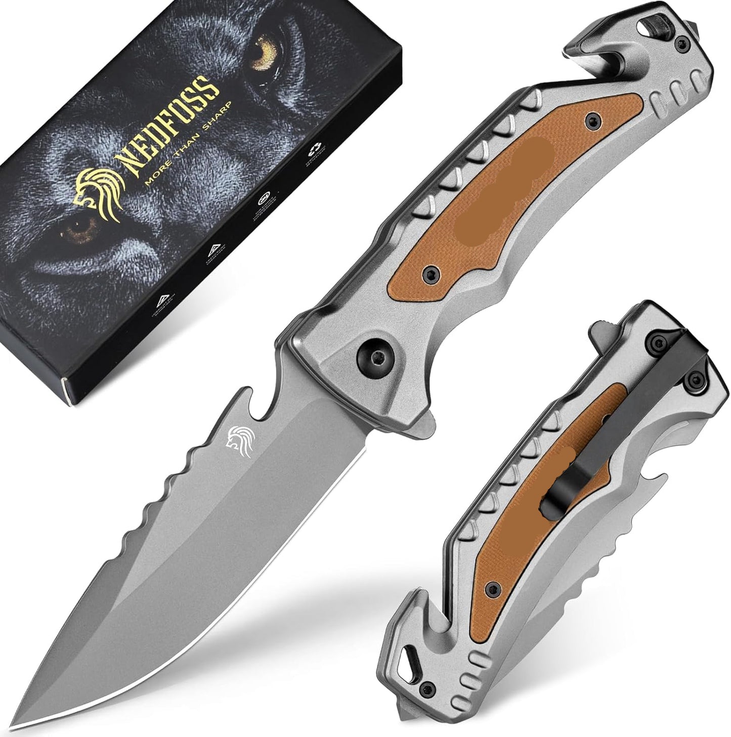 Cuchillo plegable de bolsillo, cortador de cinturón, rompe vidrios. (USADO)