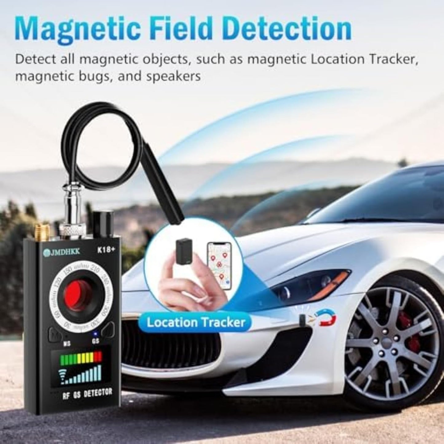 Detector de señales RF, inalámbrico, cámaras, GPS, Disp. Ocultos.