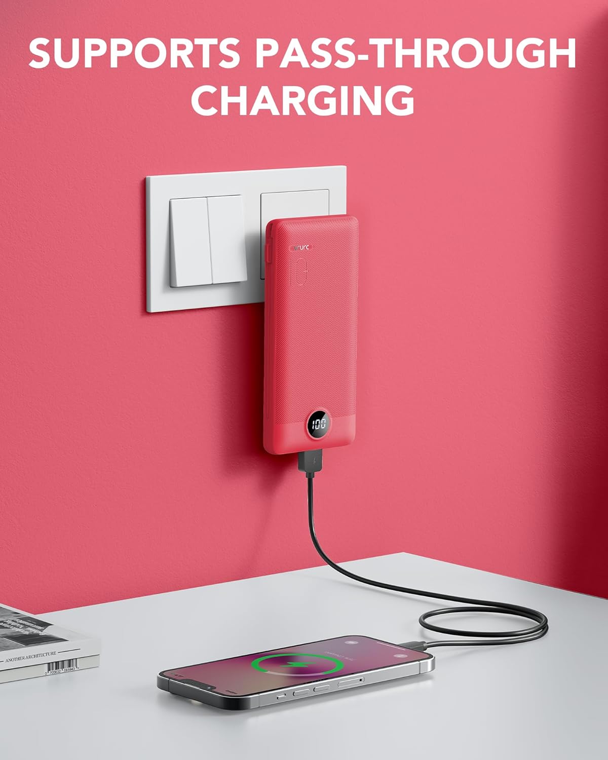 VRURC Cargador portátil con cables y enchufe, 10000mAh.