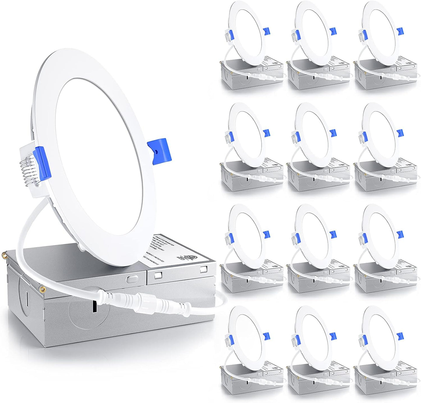 Luces LED empotrables de techo 4" 5CCT 12 PACK, ultra finas. Ensenior.