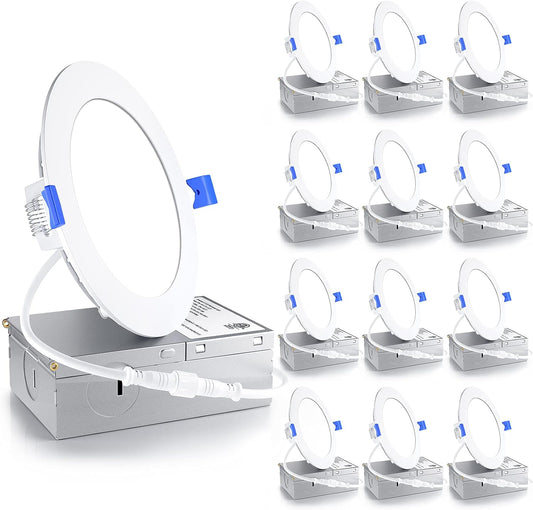 Luces LED empotrables de techo 4" 5CCT 12 PACK, ultra finas. Ensenior.