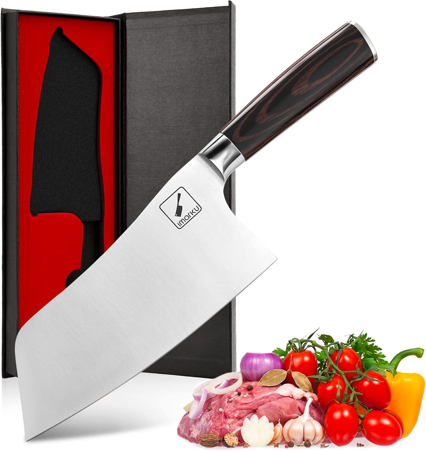 Cuchillo de carnicero imarku, mango de madera de Pakka.