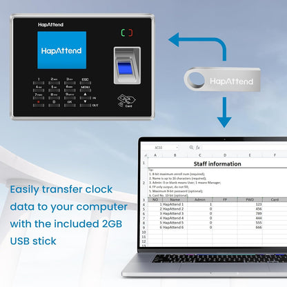 HapAttend Paquete de reloj de tiempo con 5 tarjetas RFID. USADO