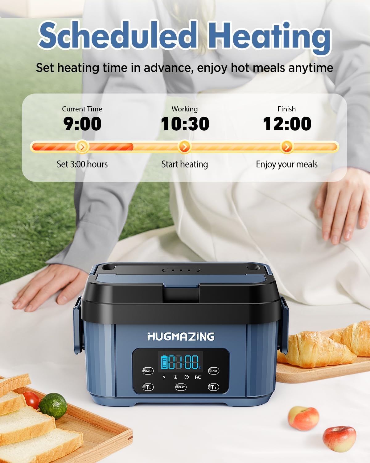 Caja de almuerzo eléctrica inalámbrica - Azul.