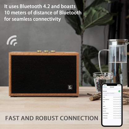 KONEX, Altavoz Bluetooth, madera retro, portátil, vintage.