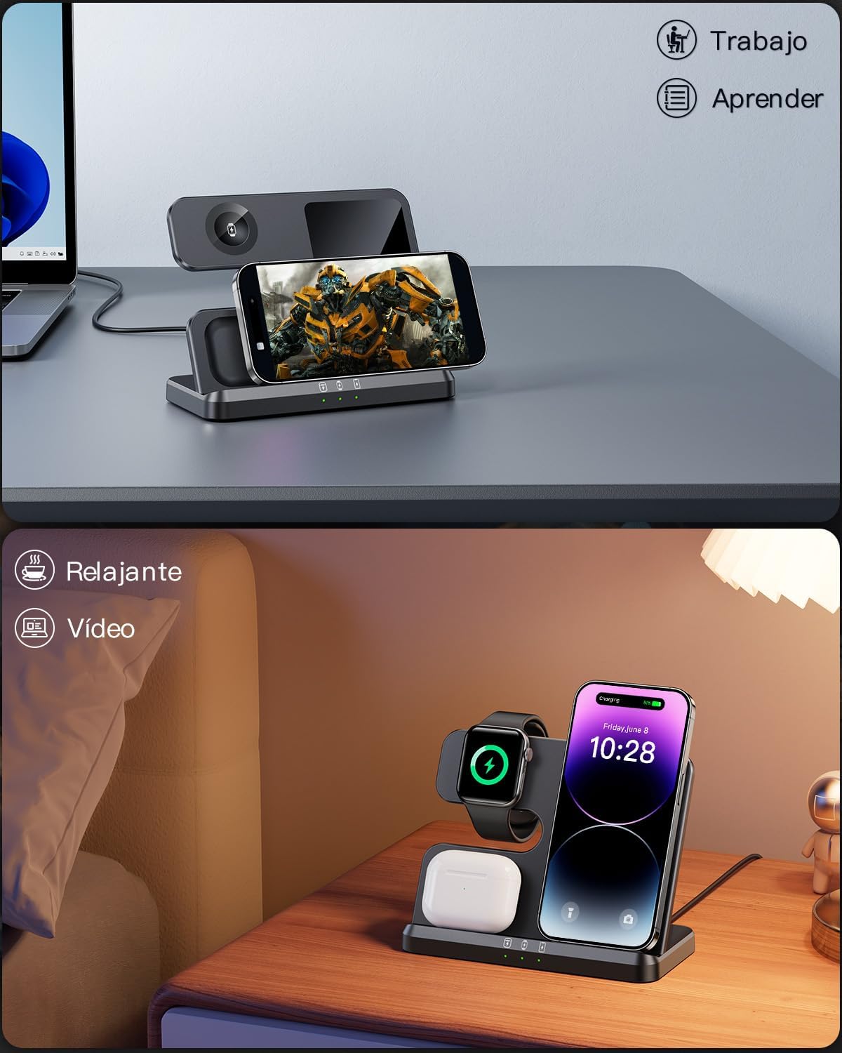 Estación de Carga inalámbrica, 3 en 1, Jargou.(USADO).
