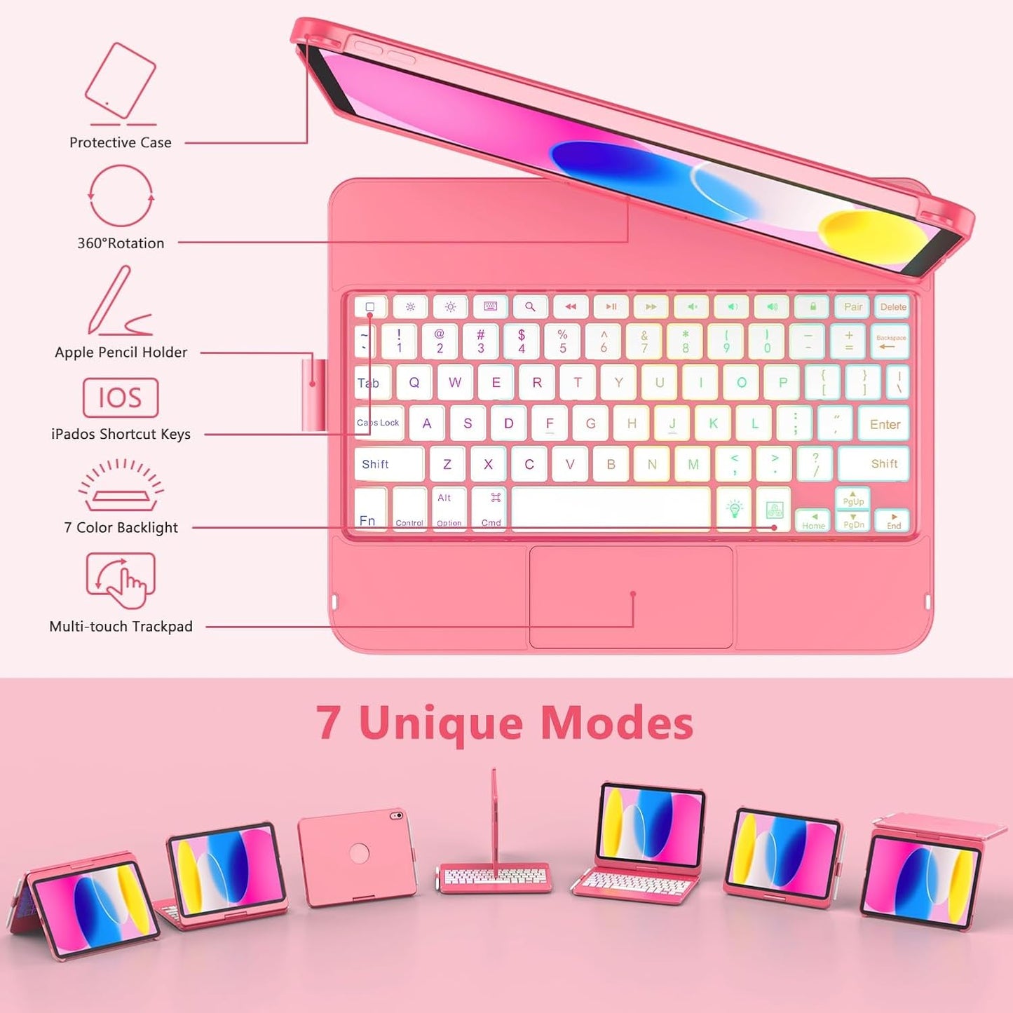 Funda con teclado táctil para iPad de 11", Fuwang, giratoria 360.